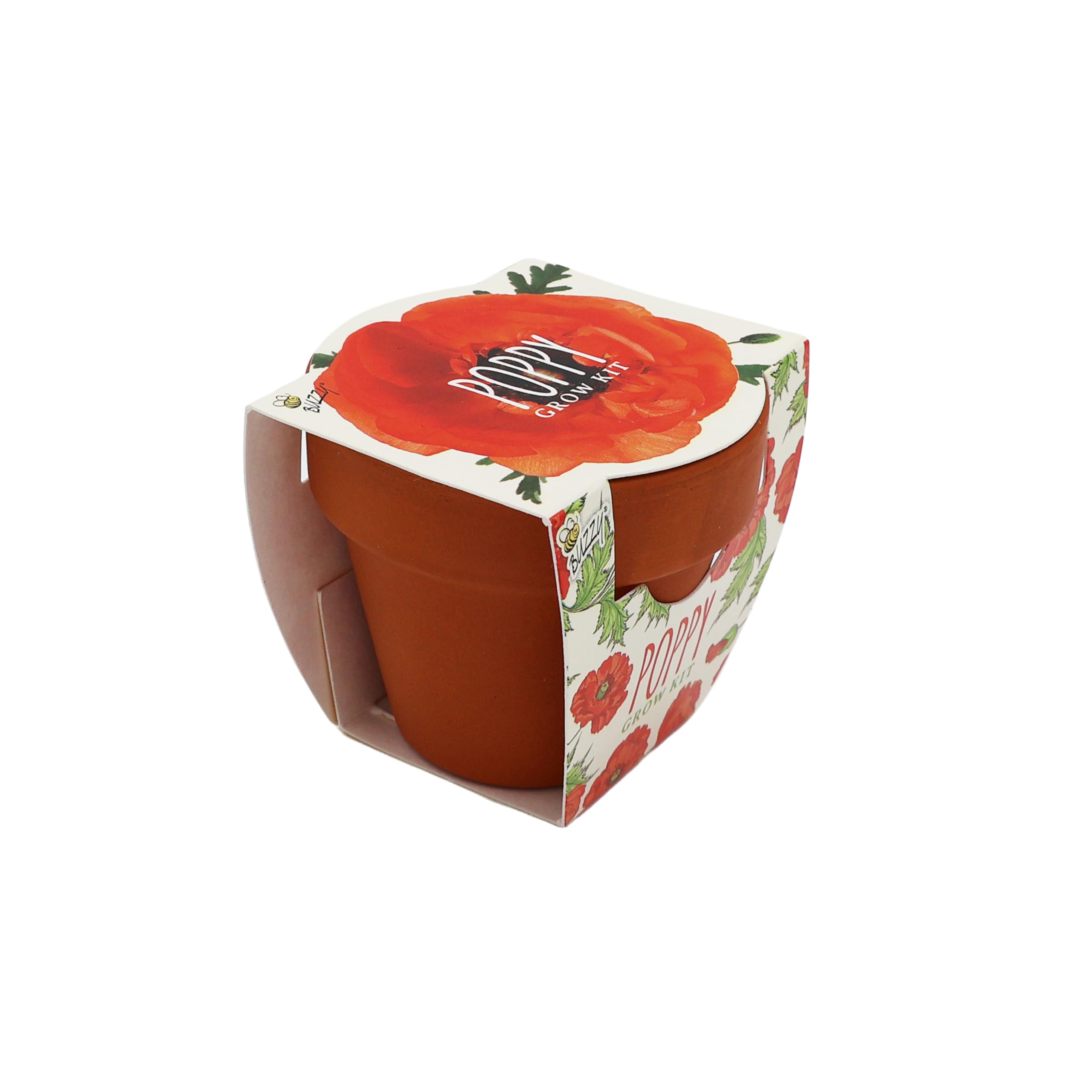 BUZZY wedding favor display of potted poppies offering memorable keepsakes