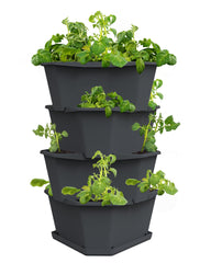 BUZZY front view of gray four-level planter showing compact footprint and versatility