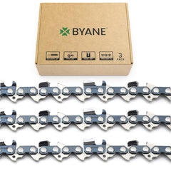 BYANE front packaging showing three 24-inch chains and specifications, clear fit benefit
