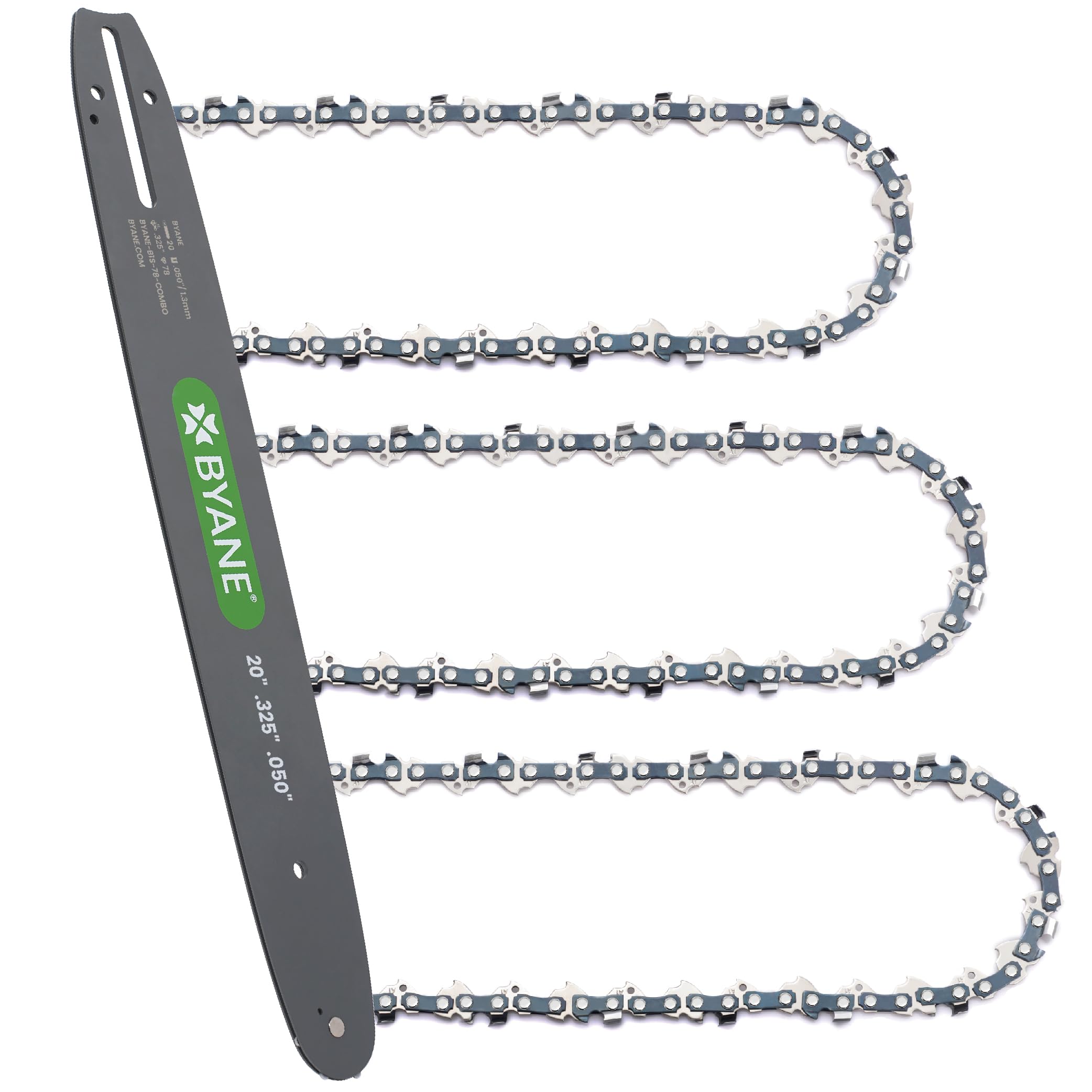 Byane front packaging showing 20-inch bar and three chains, ready to install