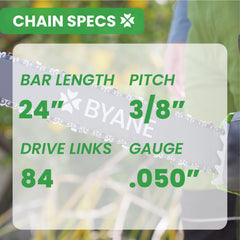 BYANE chain installed on a chainsaw bar showing correct fit and smoother cutting benefit