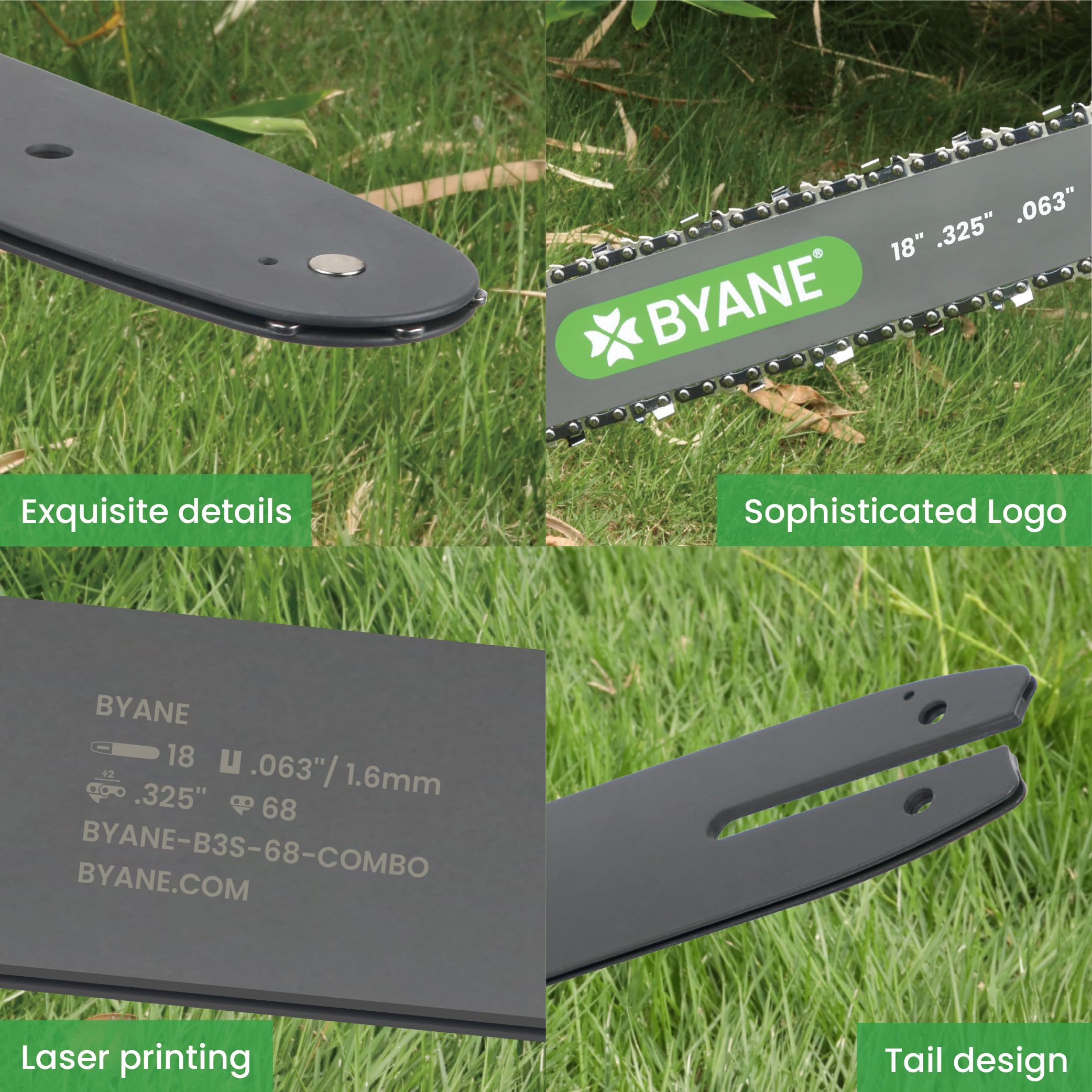 Byane bar lubrication port close-up with oiling channel, indicates reduced friction benefit