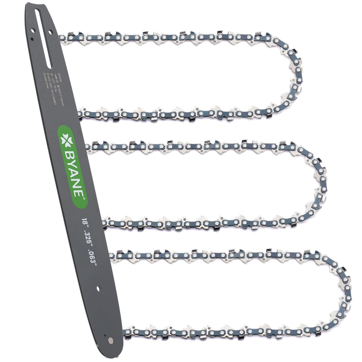 Byane front view of 18-inch bar and chain kit showing full package benefit