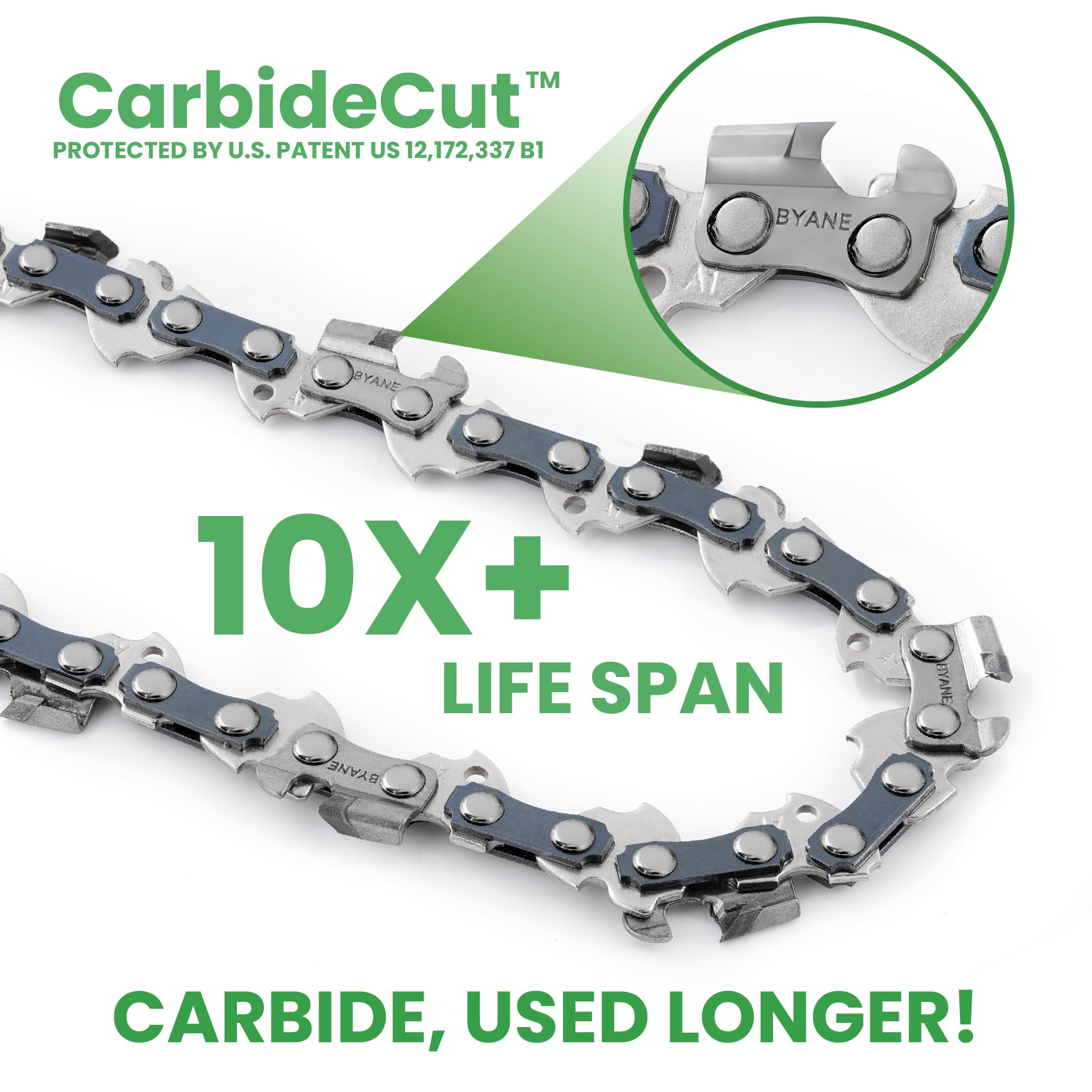 Byane chain cutting frozen log demonstrating reliable performance in cold