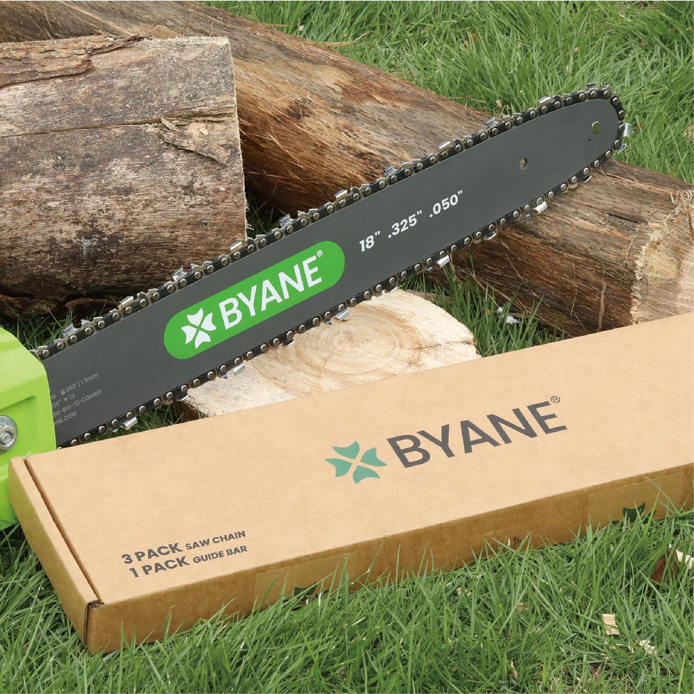 Byane product laid out with bar, three chains and manual, easy setup