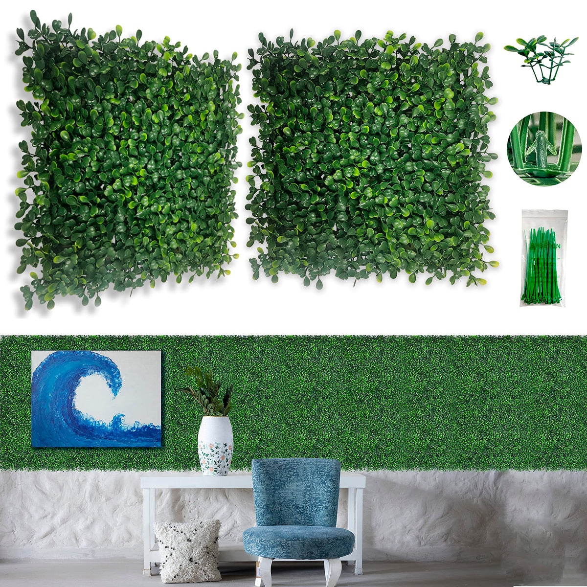 Bybeton front view of assembled hedge panels offering instant privacy