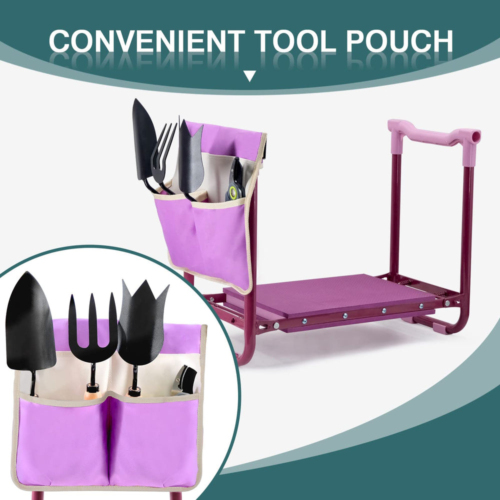 Byhagern gardener using seat in flower bed reducing bending effort