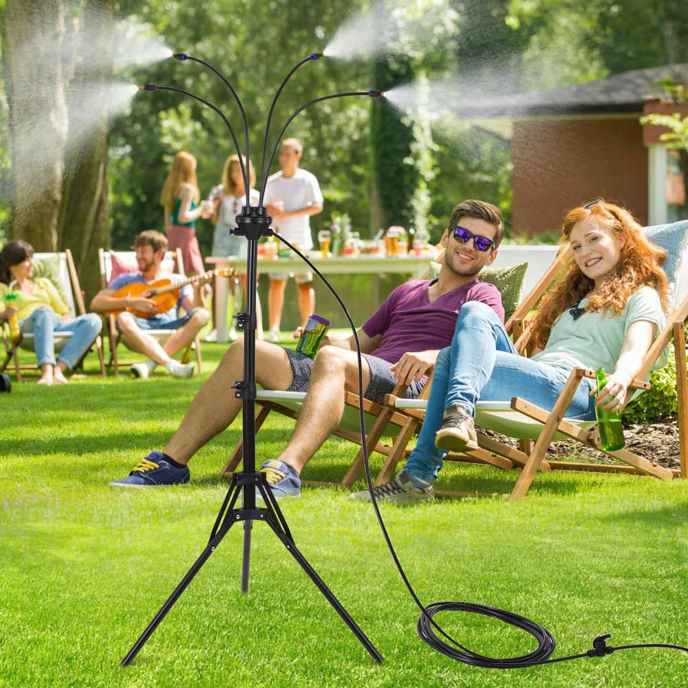 BYIUA mister in use on patio demonstrating cooler outdoor comfort for guests