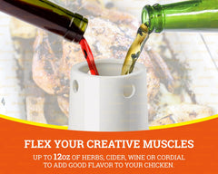 BYLEEY ceramic roaster filled with liquid demonstrating steam infusion benefit for moist chicken