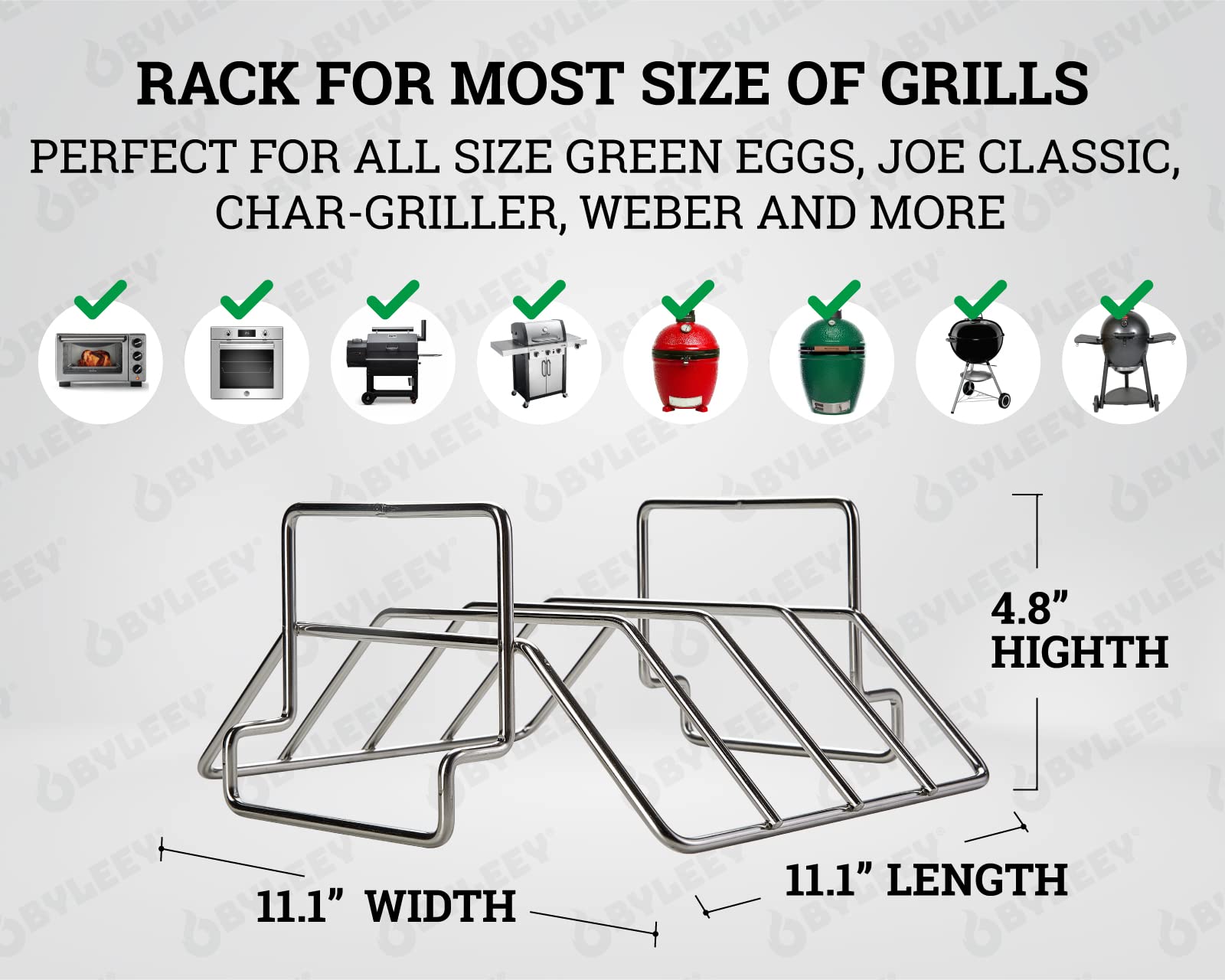BYLEEY rack loaded with four upright ribs showcasing space-saving smoking benefit