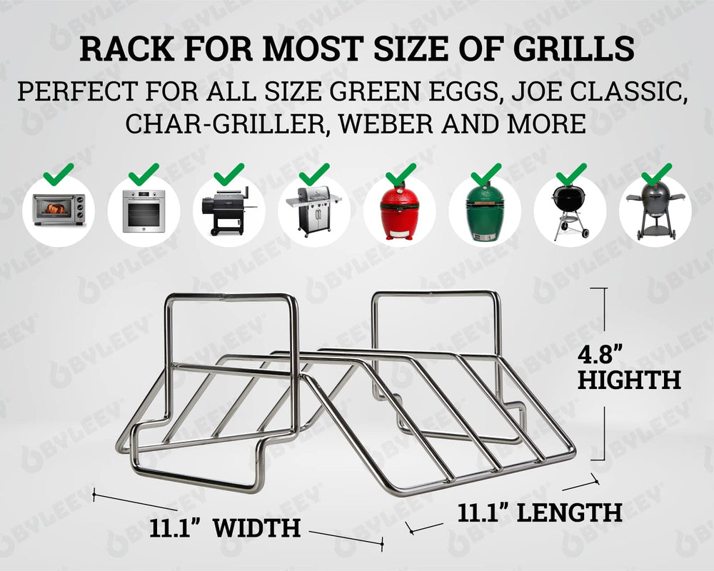 BYLEEY rack loaded with four upright ribs showcasing space-saving smoking benefit