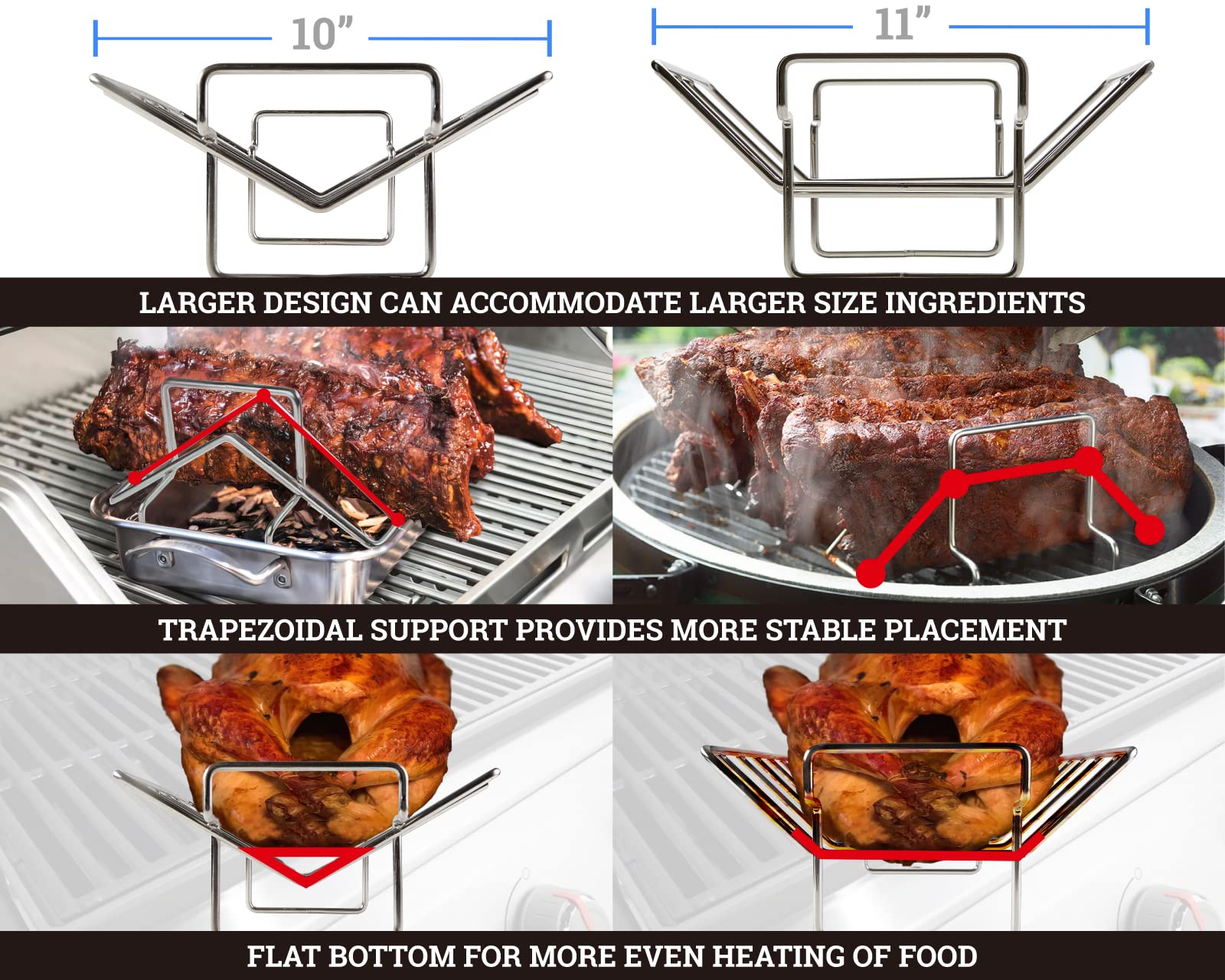 BYLEEY flipped rack cradling a roast demonstrating improved airflow and browning