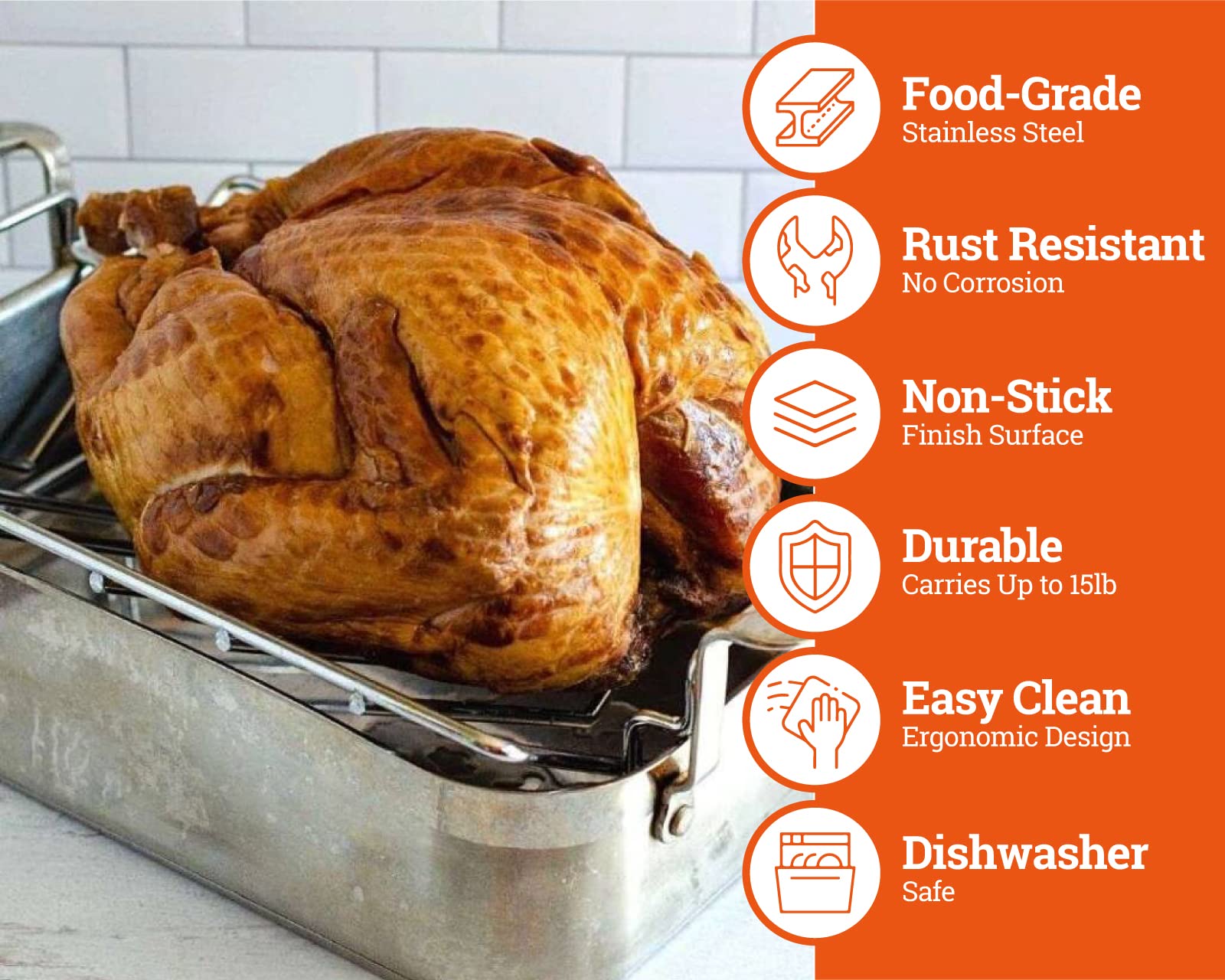 BYLEEY V rack holding a 12lb turkey elevated for better airflow and consistent browning