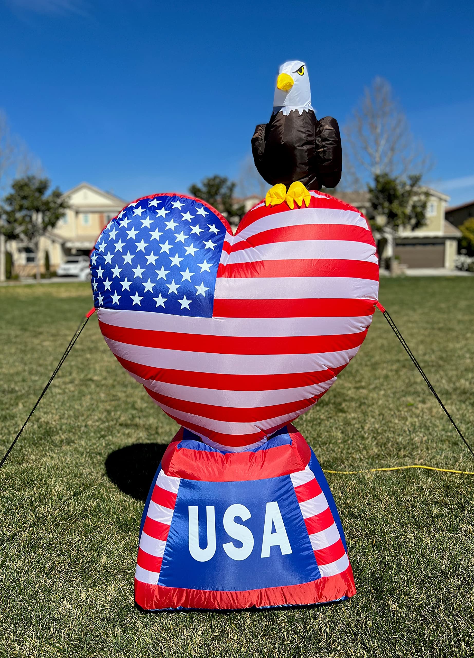 BZB Goods front view of patriotic heart inflatable showing bright design and curb appeal