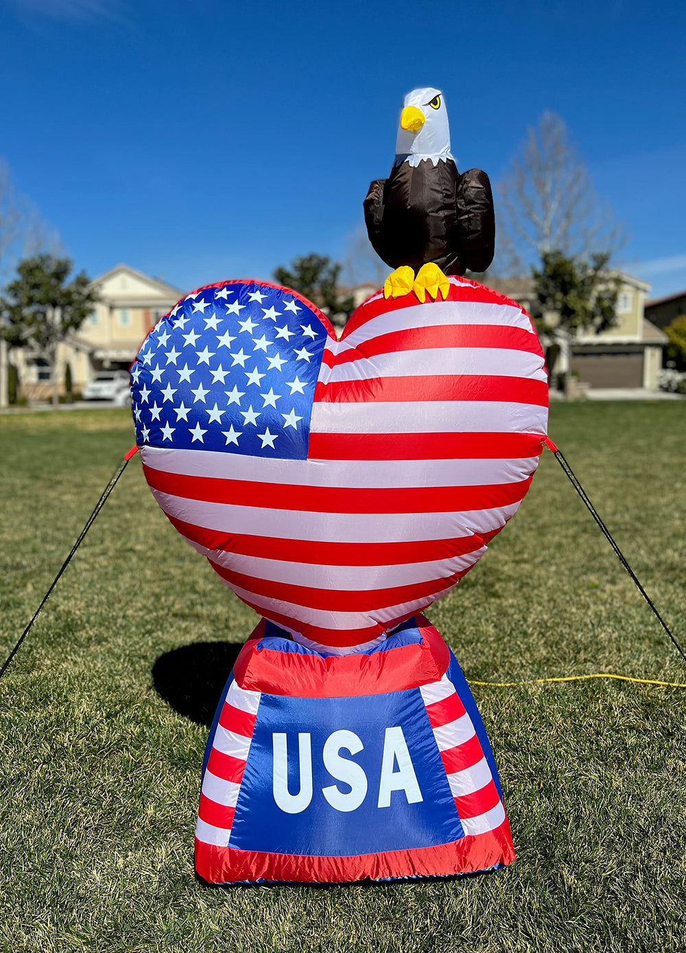 BZB Goods front view of patriotic heart inflatable showing bright design and curb appeal