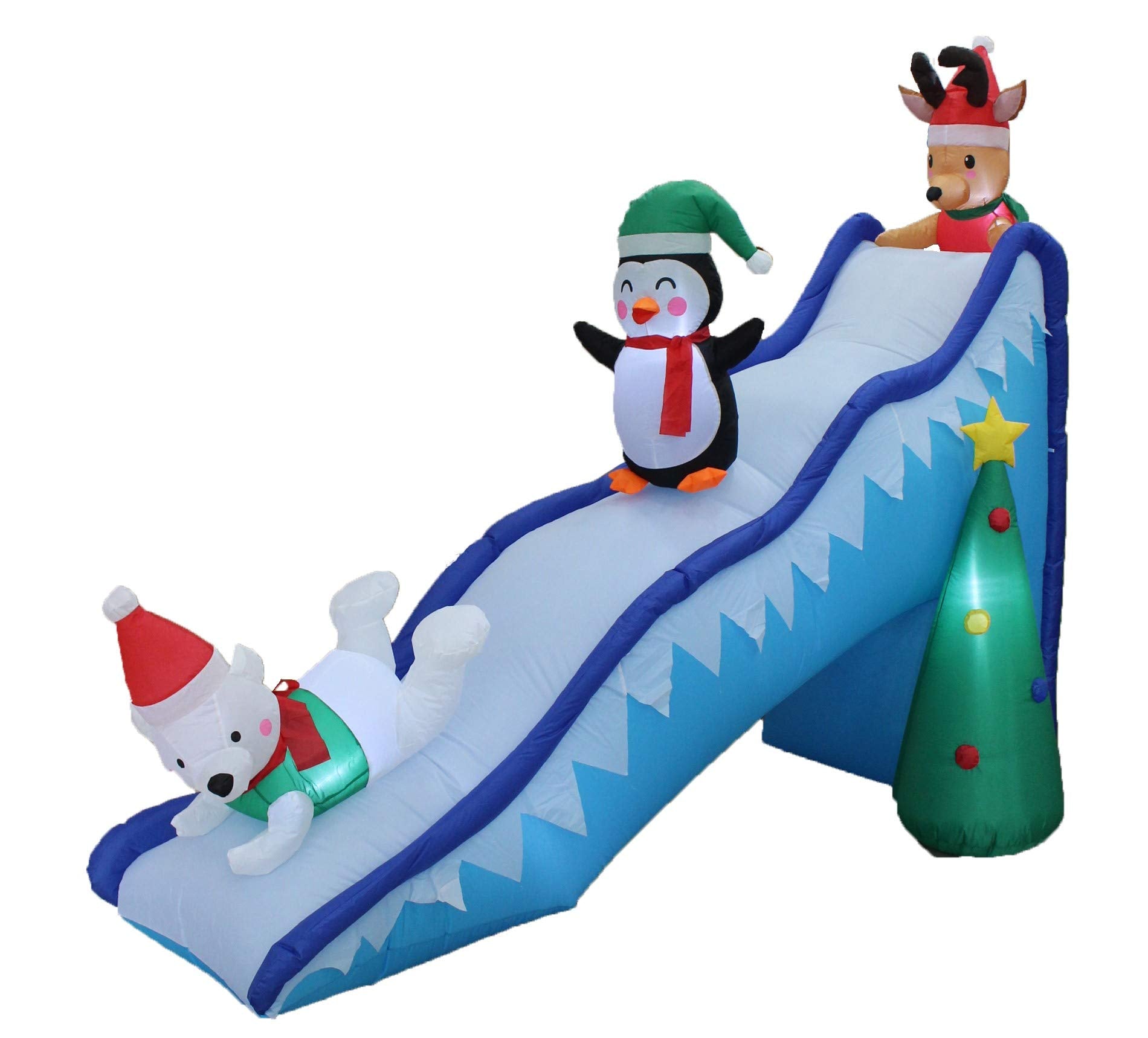 BZB Goods front view of penguin reindeer polar bear inflatable delivering curb appeal