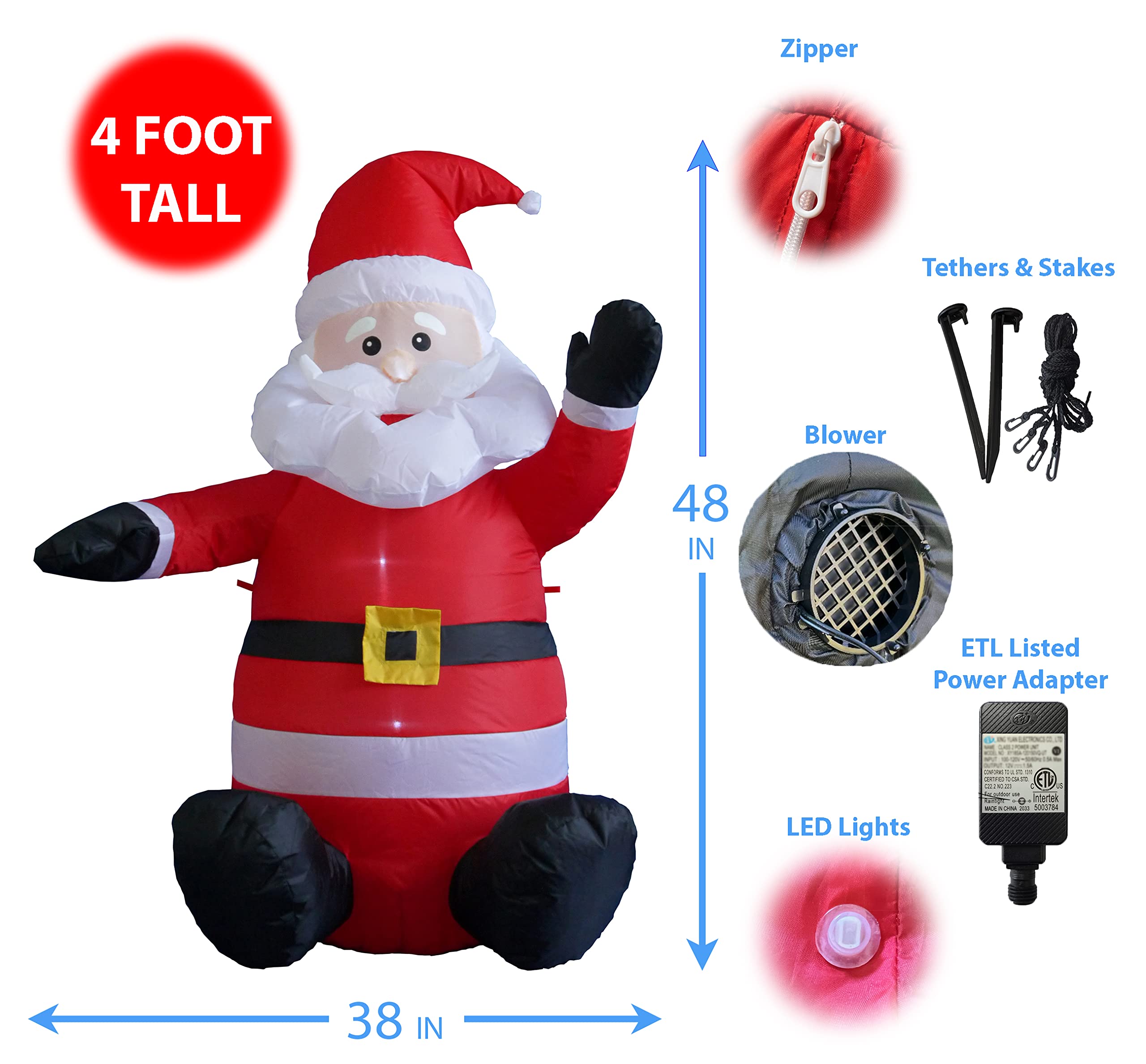 BZB Goods close-up of inflatable Santa fabric and stitching for durable finish