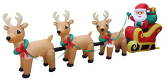 BZB Goods front view of inflatable Santa sleigh showing full length and festive appeal