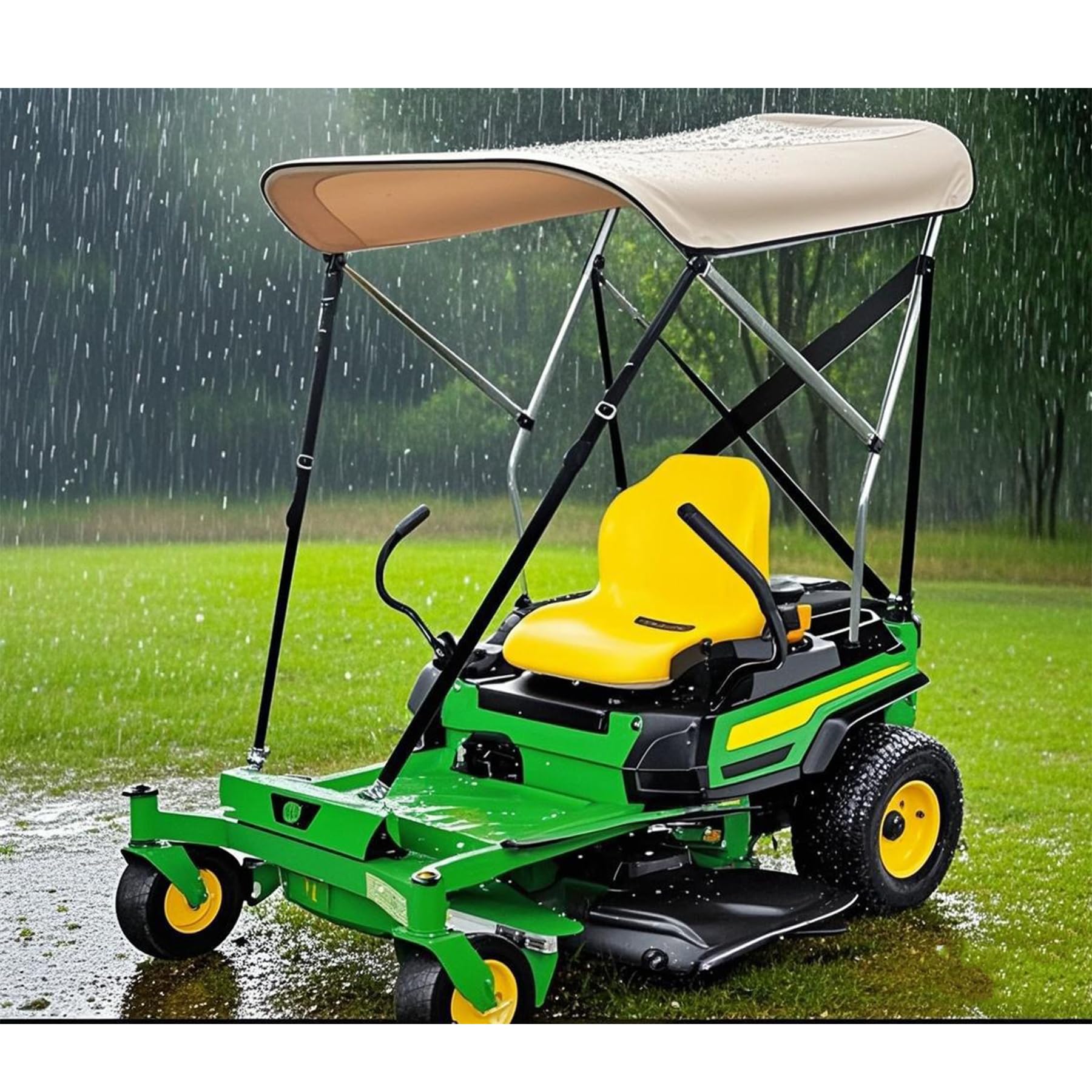 C CLINK canopy on lawn with mower showing comfortable mowing experience benefit
