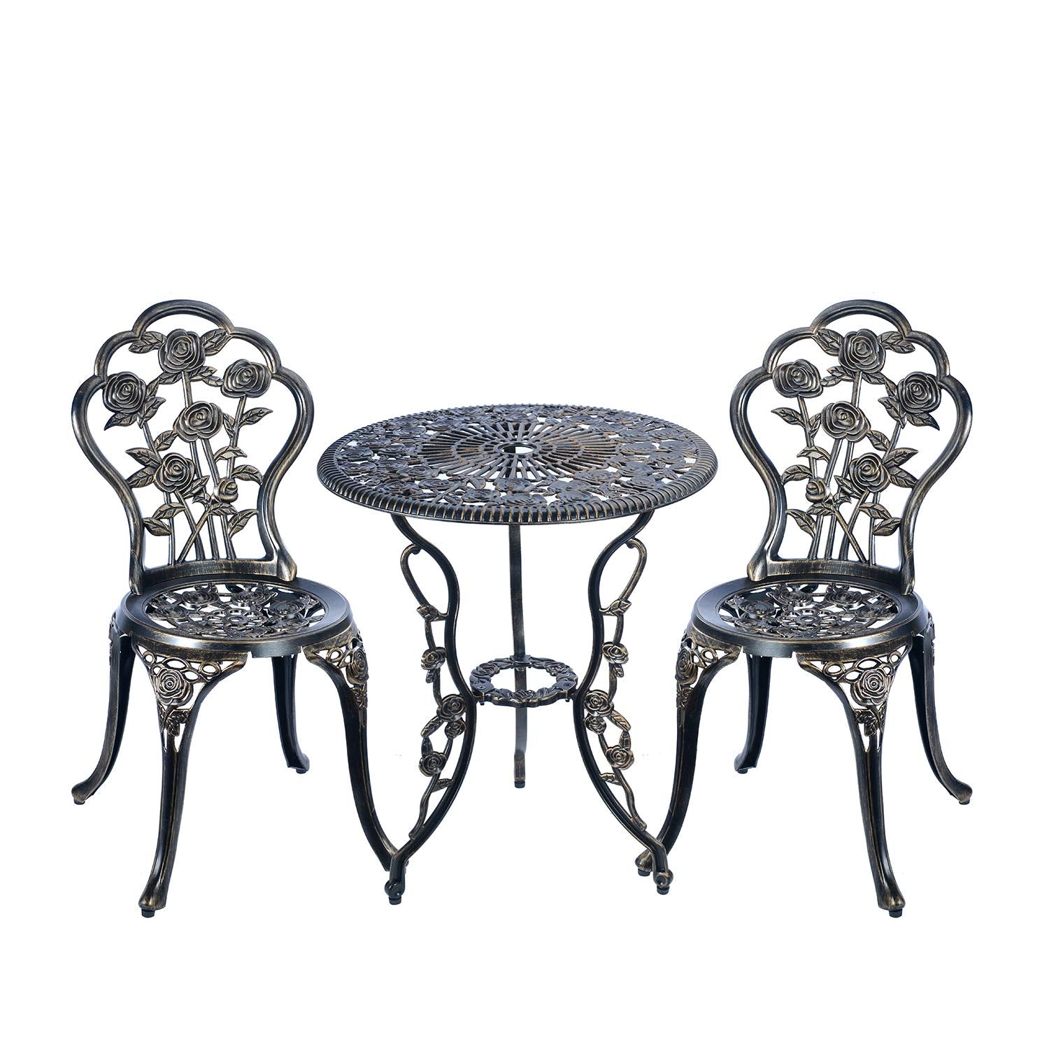 C/G patio casa bistro set front view showing antique copper finish and compact layout