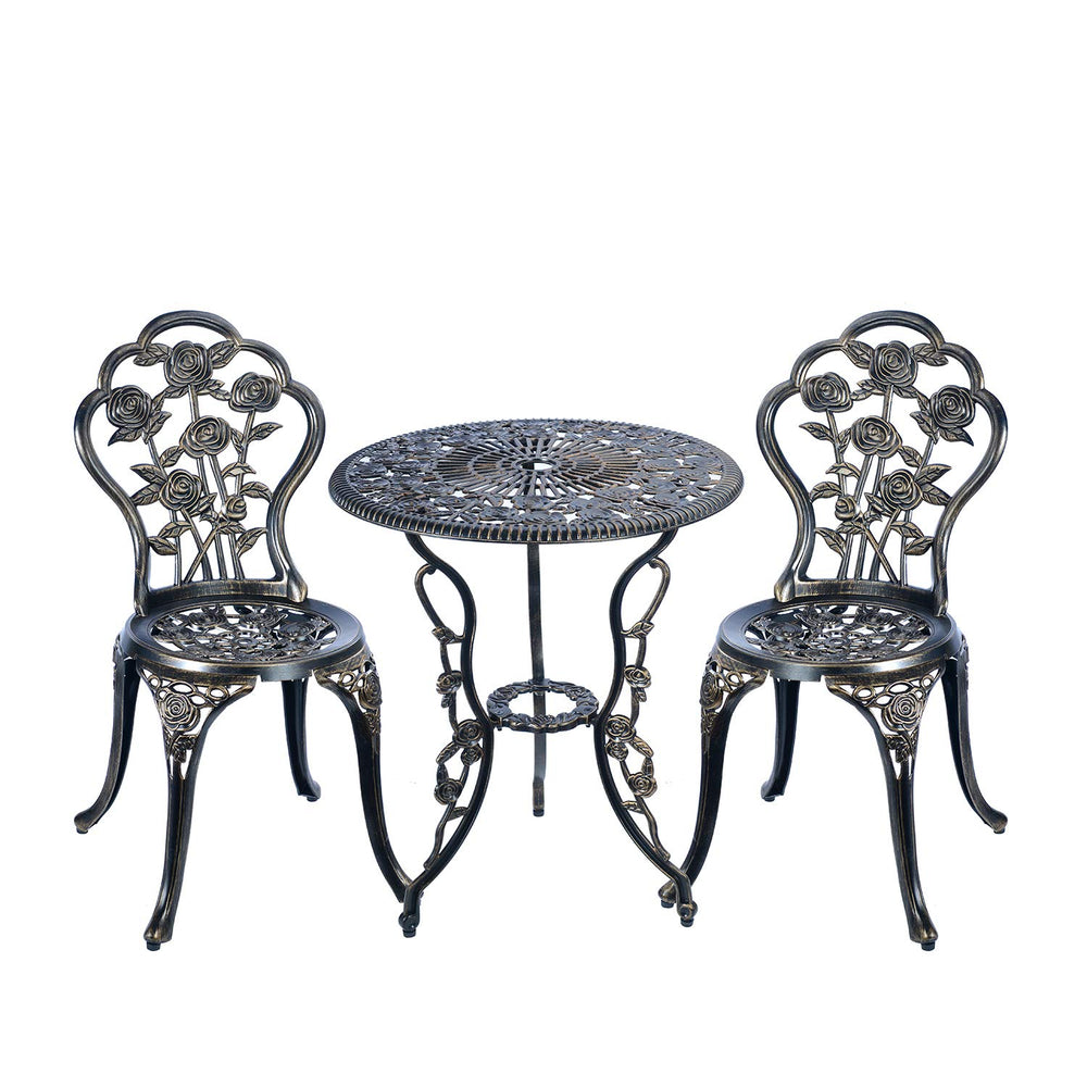 C/G patio casa bistro set front view showing antique copper finish and compact layout