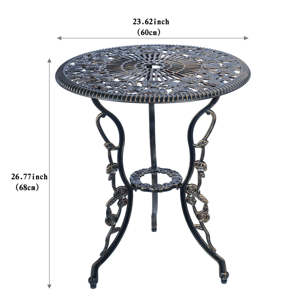 C/G patio casa table close-up of rose motif emphasizing decorative detail and durability