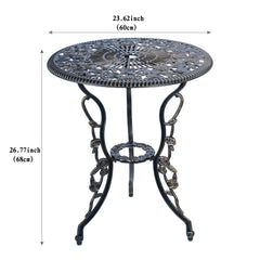 C/G patio casa table close-up of rose motif emphasizing decorative detail and durability