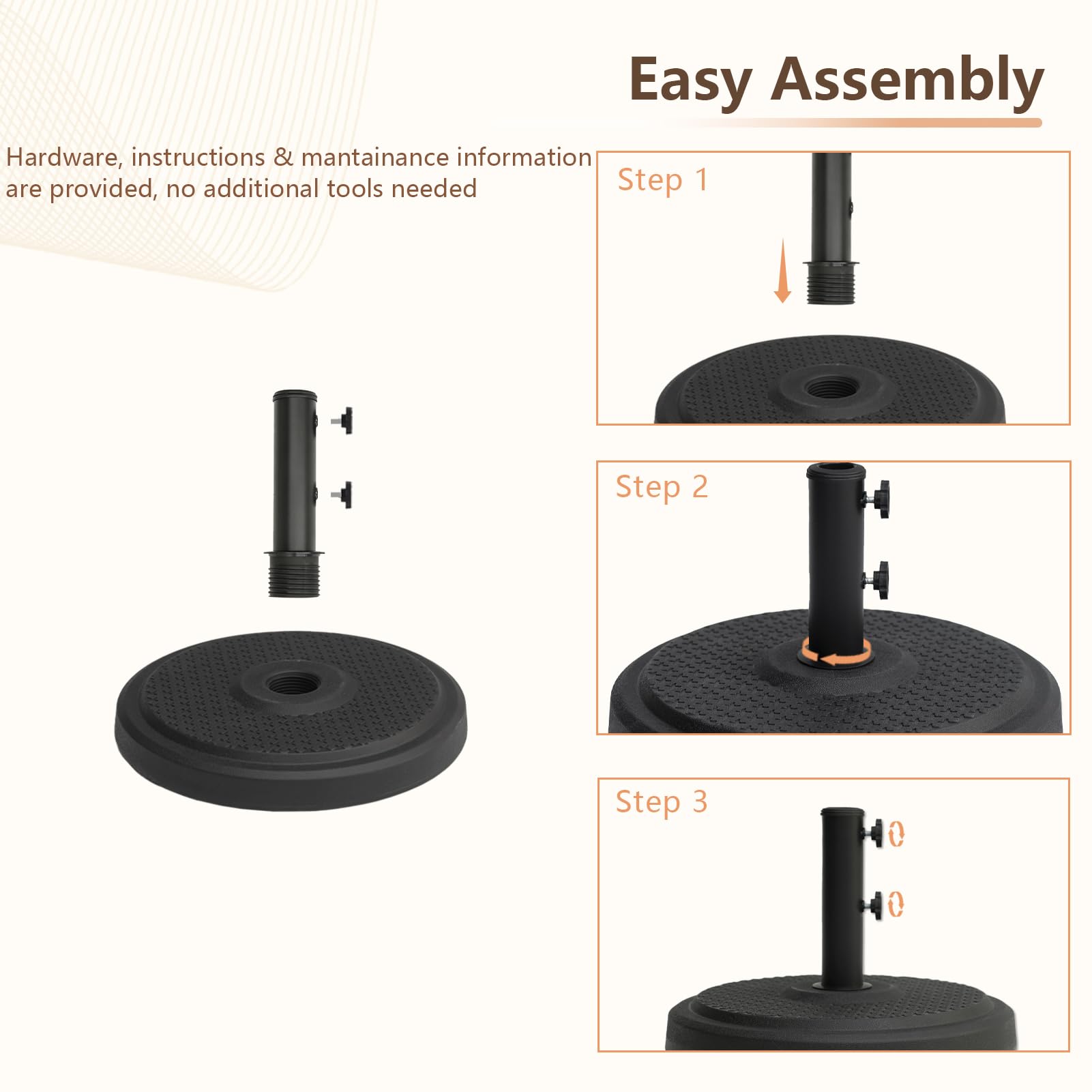 C-Hopetree adjustable spacers with pole inserted showing versatile fit for umbrellas