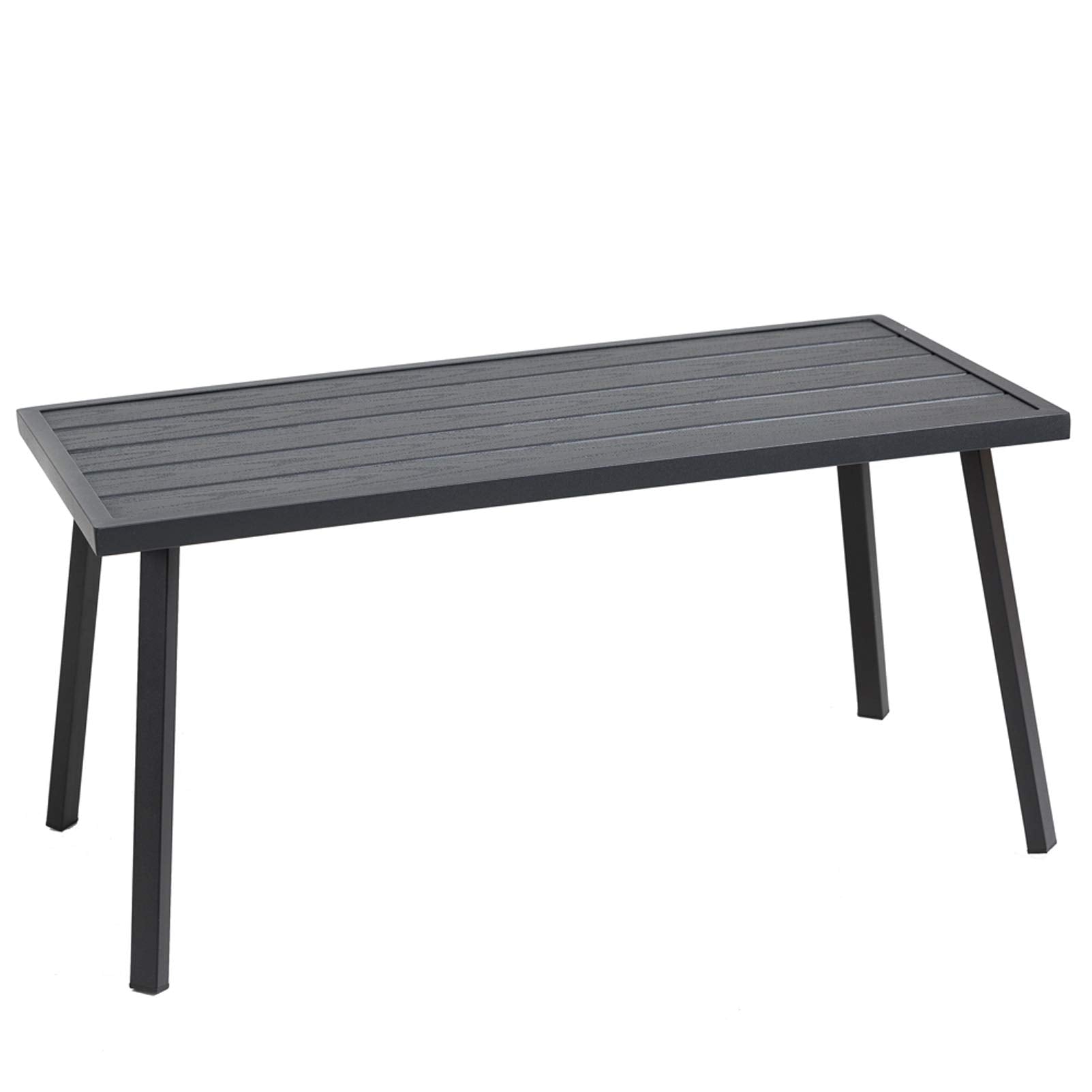 C-Hopetree front view of black rectangular table showing sleek silhouette and durability