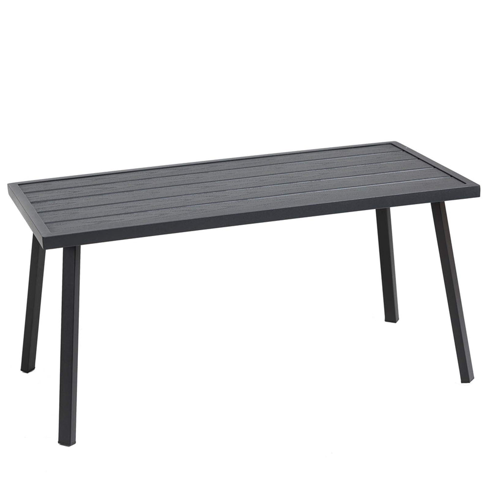 C-Hopetree front view of black rectangular table showing sleek silhouette and durability