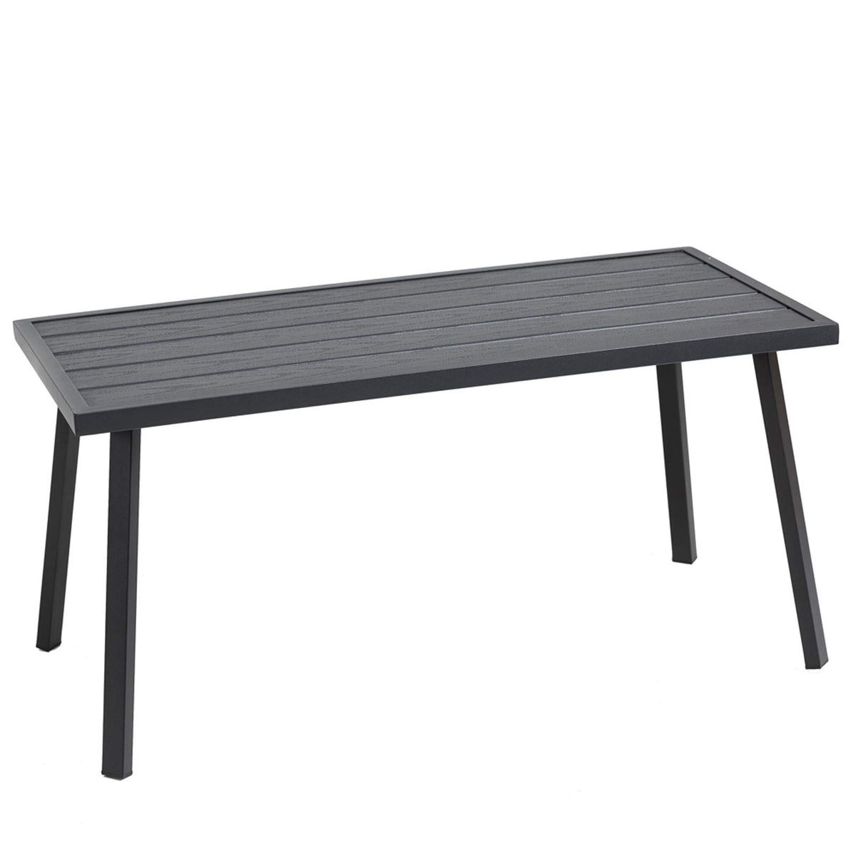 C-Hopetree front view of black rectangular table showing sleek silhouette and durability