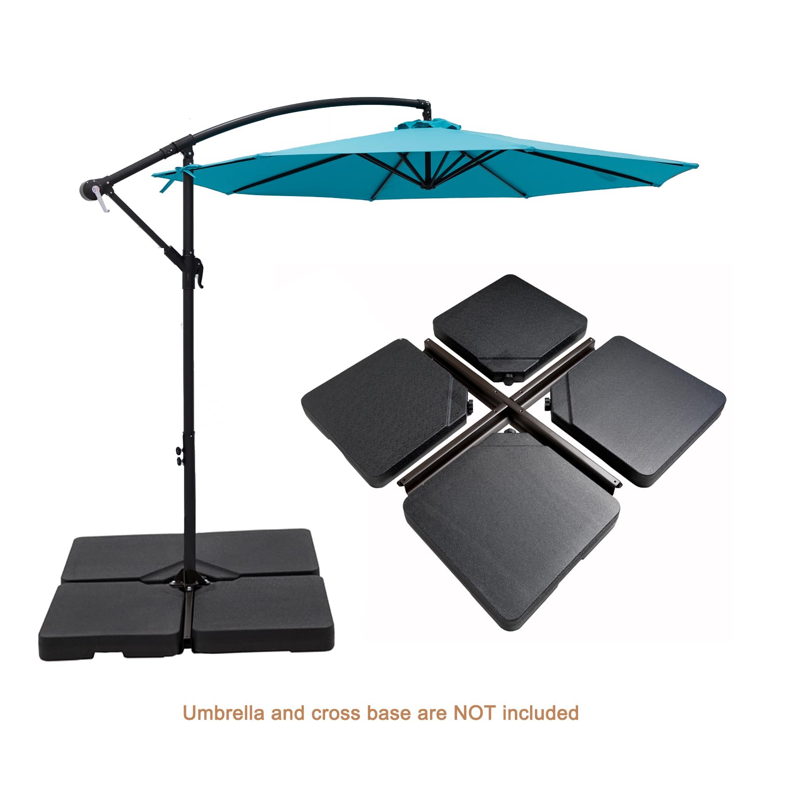 C-Hopetree filled base weights mounted on crossbase stabilizing patio umbrella