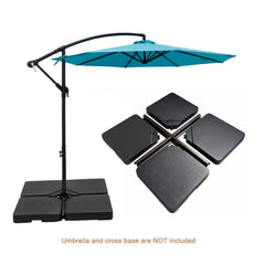 C-Hopetree filled base weights mounted on crossbase stabilizing patio umbrella