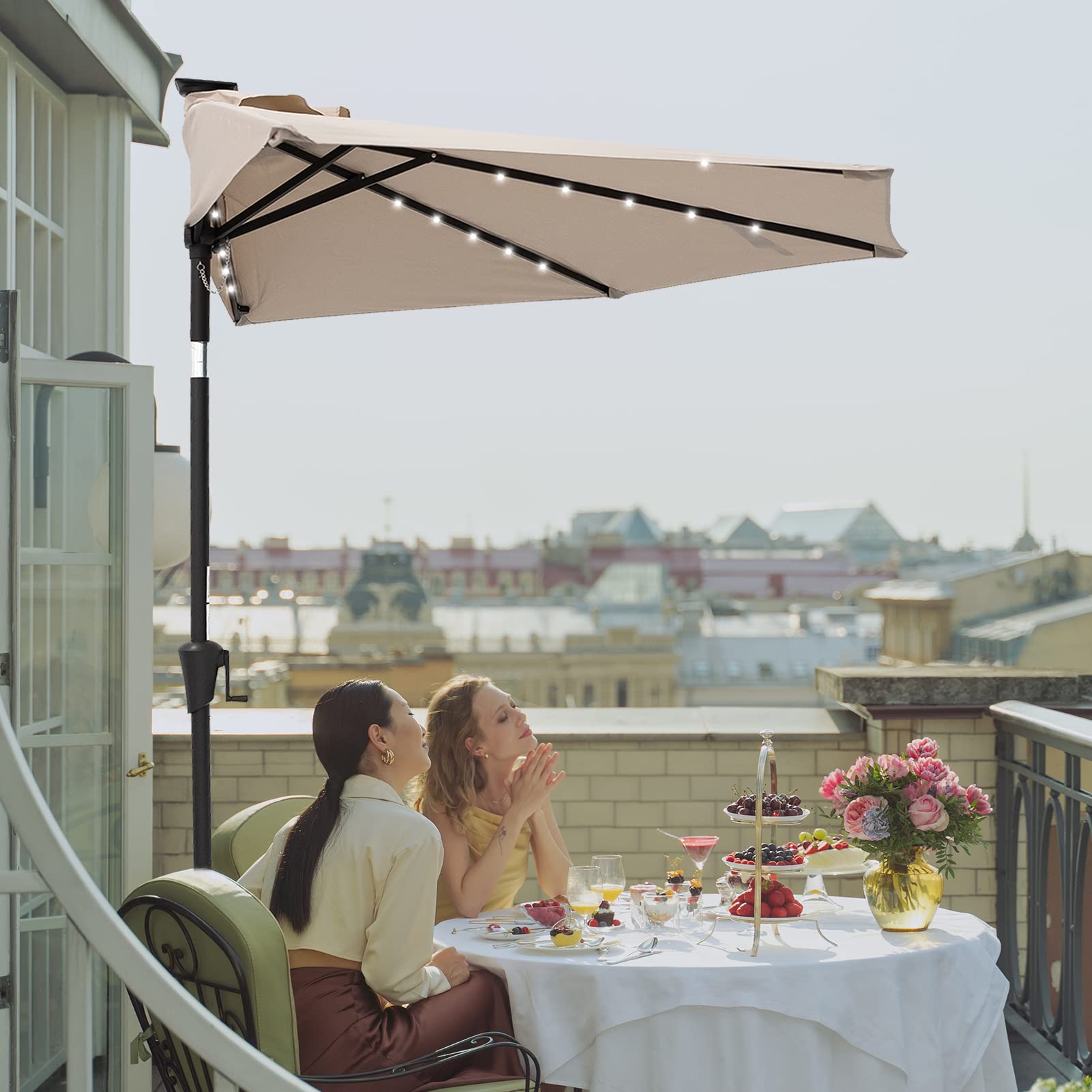 C-Hopetree folded umbrella secured with velcro strap for compact storage