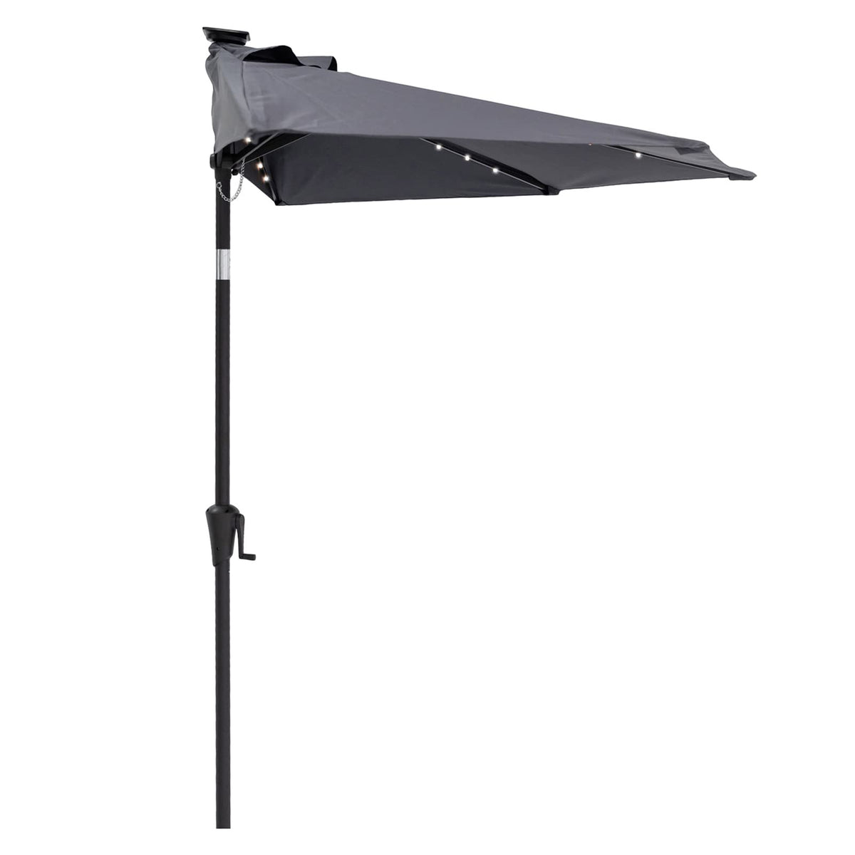 C-Hopetree front view of anthracite half-round umbrella showing shape and finish benefit: saves space