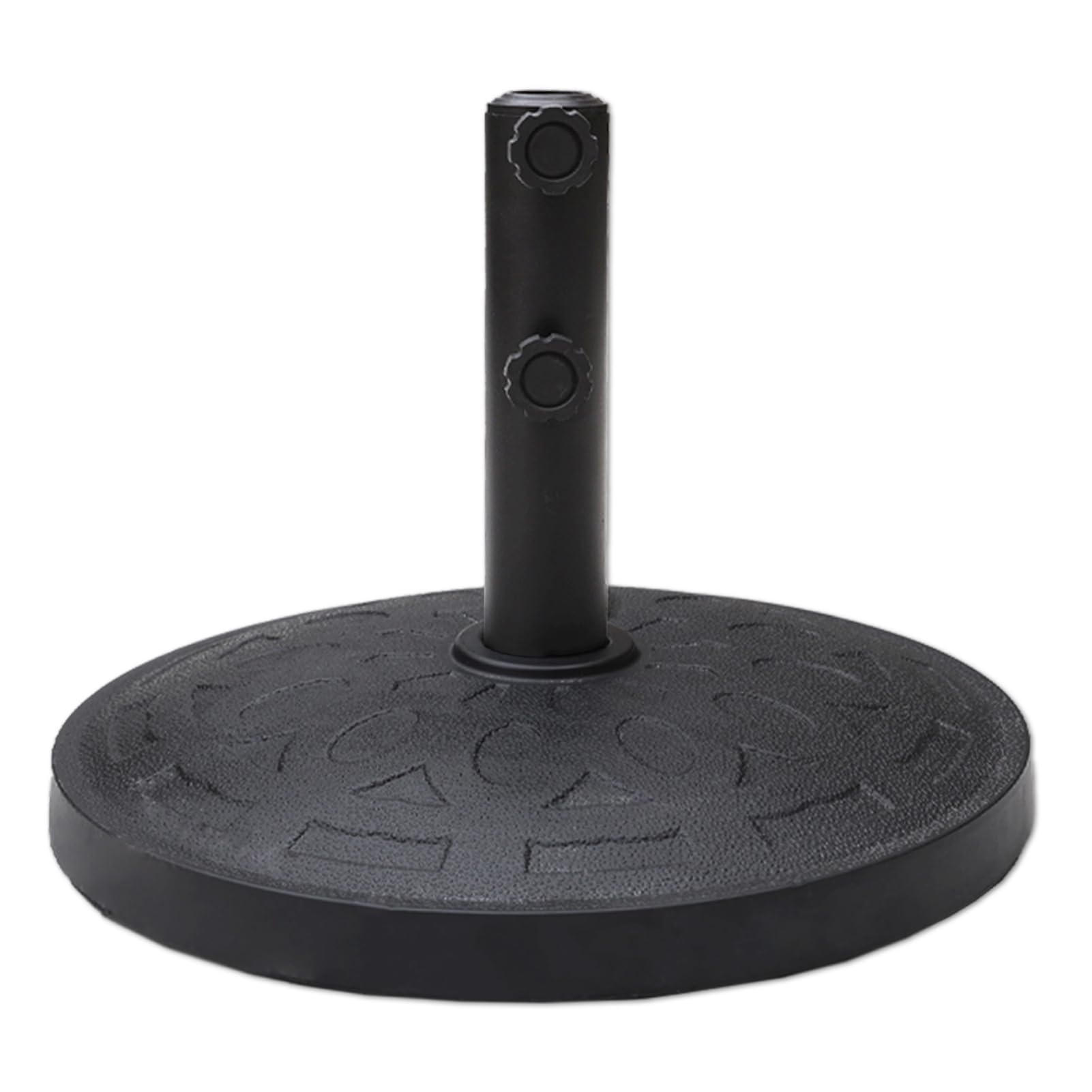 C-Hopetree front view of round umbrella base showing stable footprint and curb appeal