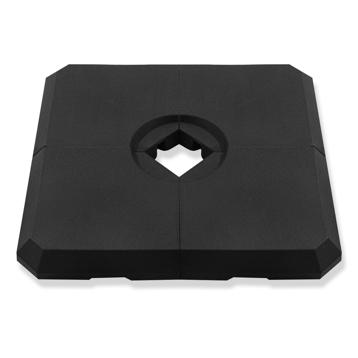 C-Hopetree front view of four black base weights showing design and placement benefit