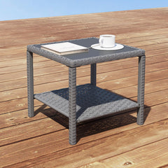 C-Hopetree front view gray wicker and glass top showing compact footprint and utility