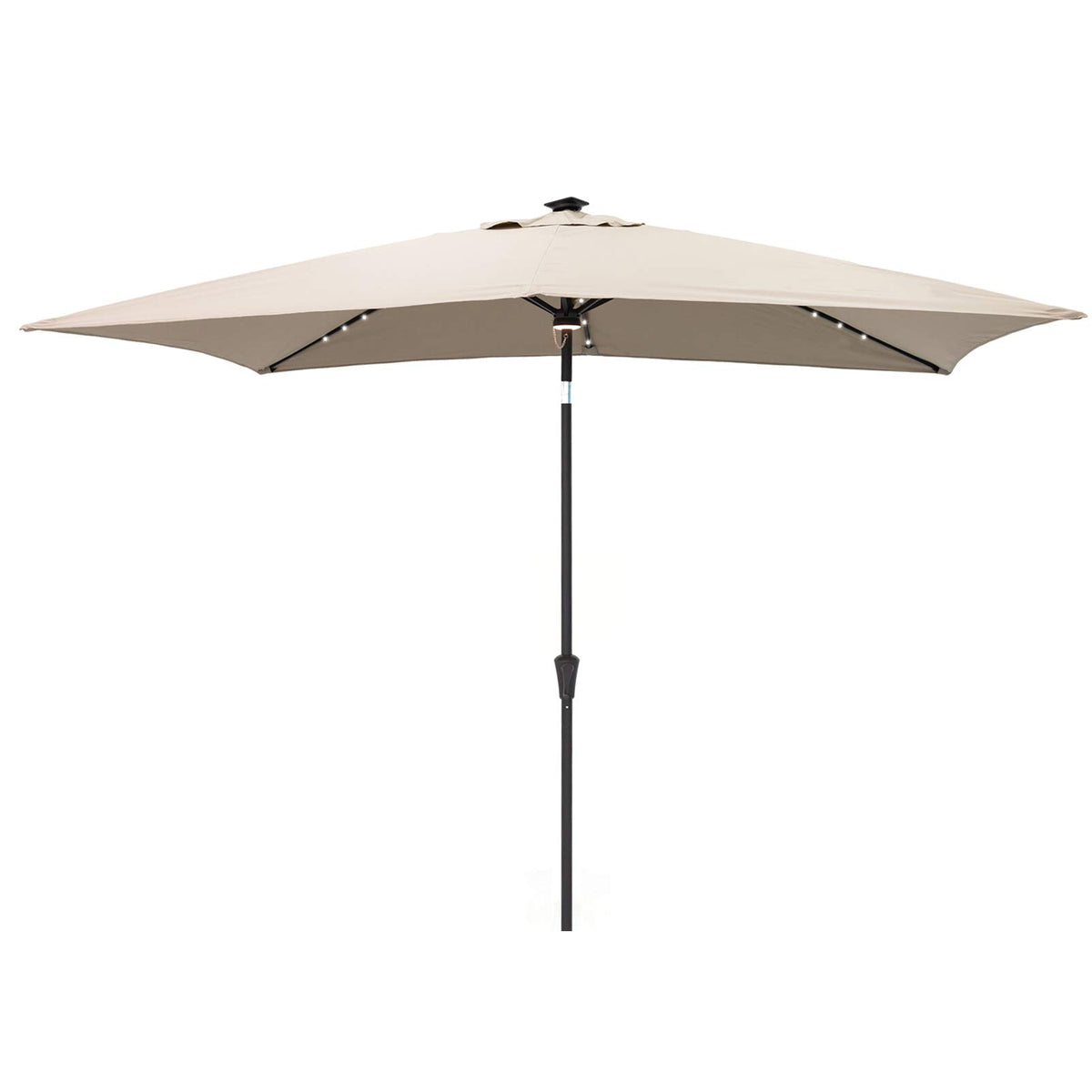 C-Hopetree front view taupe umbrella showing wide shade and style benefit