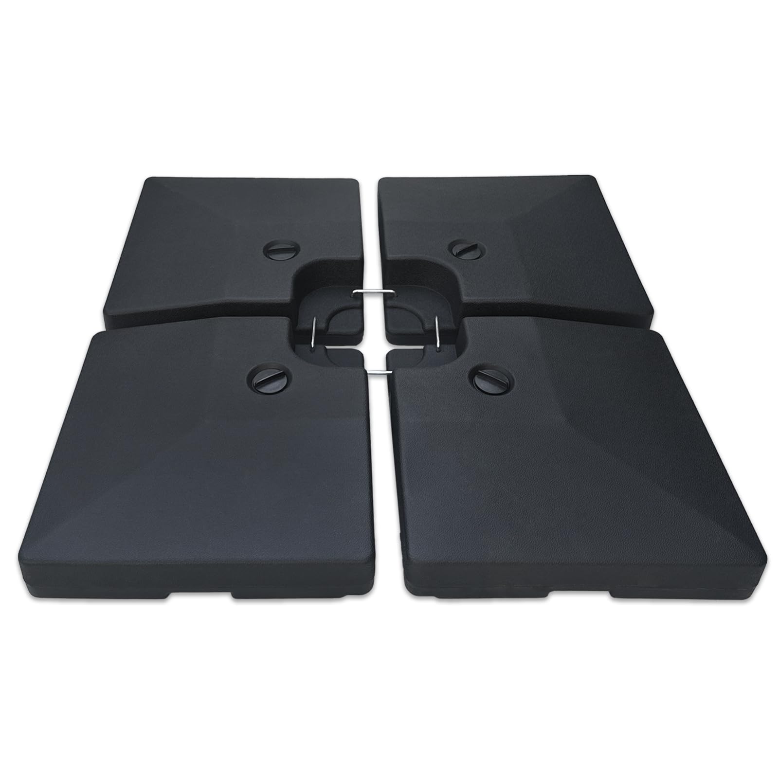 C-Hopetree front view of four black base weights showing stable footprint benefit