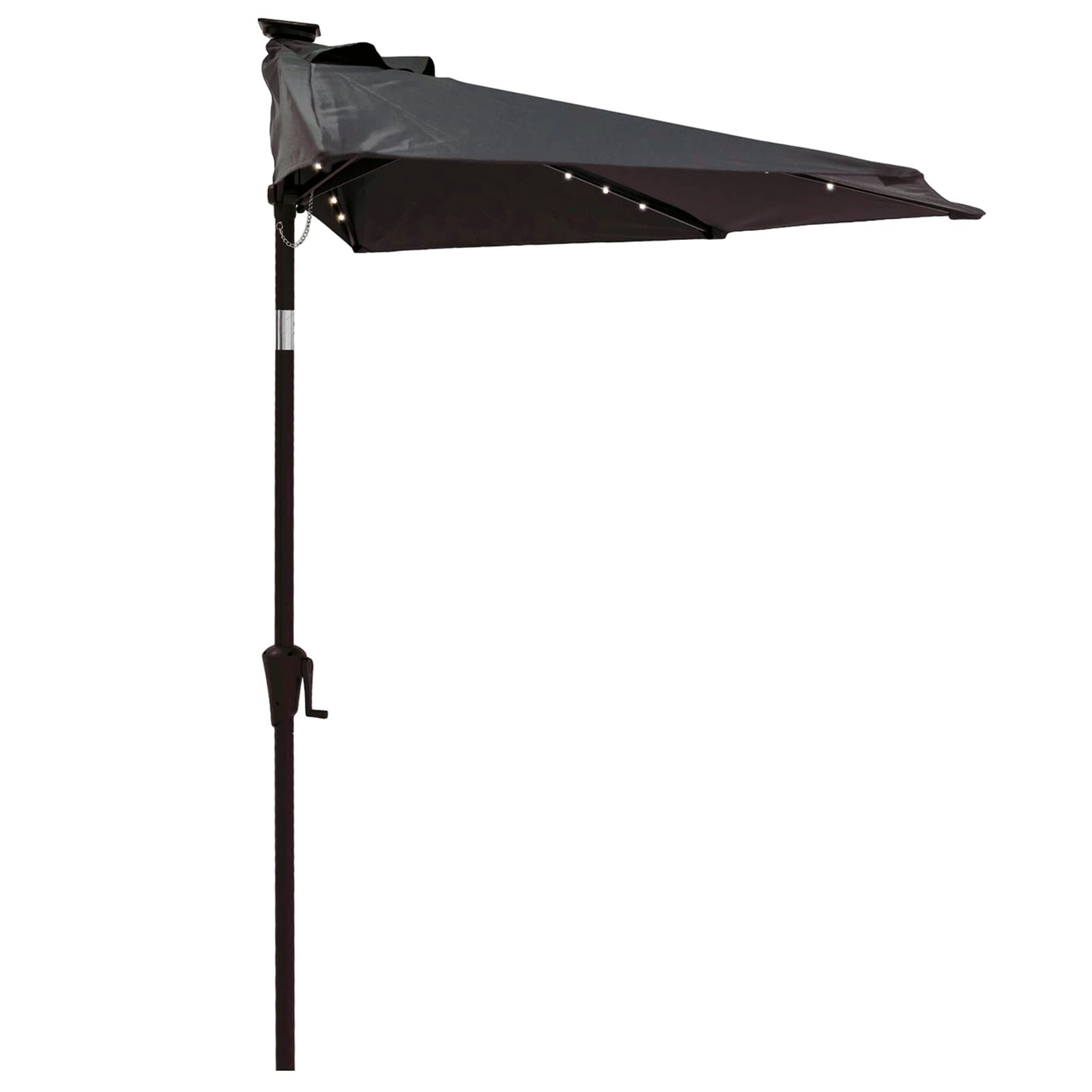 C-Hopetree front view half-round umbrella showing compact wall-facing design and shaded table benefit
