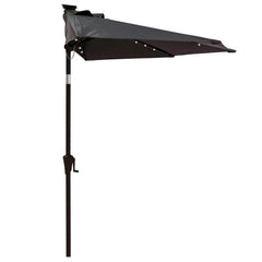 C-Hopetree front view half-round umbrella showing compact wall-facing design and shaded table benefit