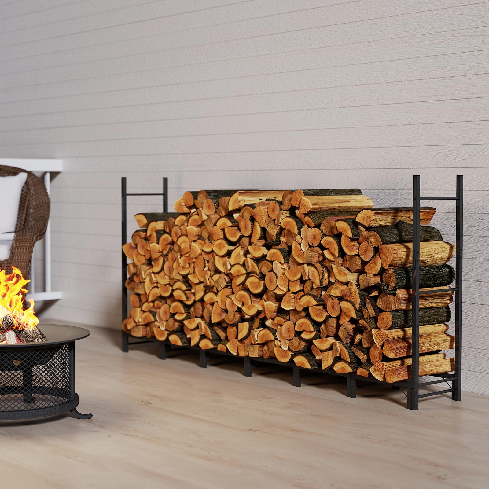 C-Hopetree rack loaded with split logs showing organized storage