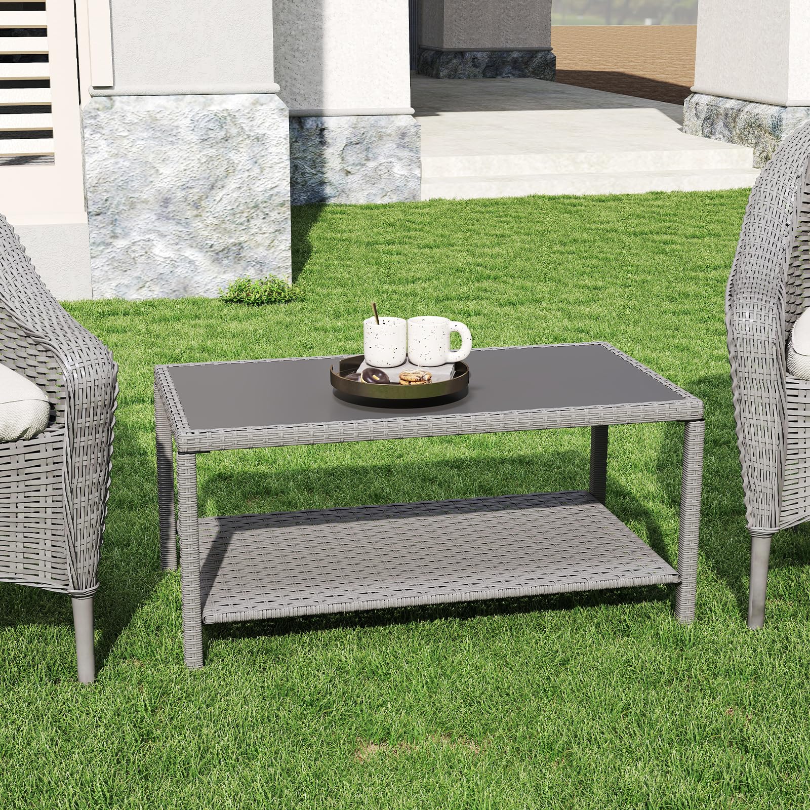 C-Hopetree table beside a chair for size comparison highlighting compact footprint
