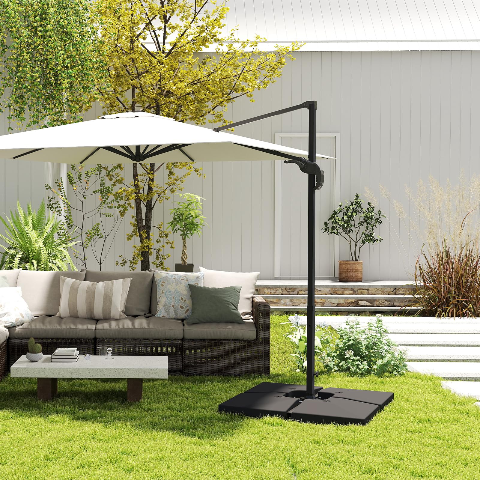 C-Hopetree base weights next to umbrella pole showing size and scale benefit