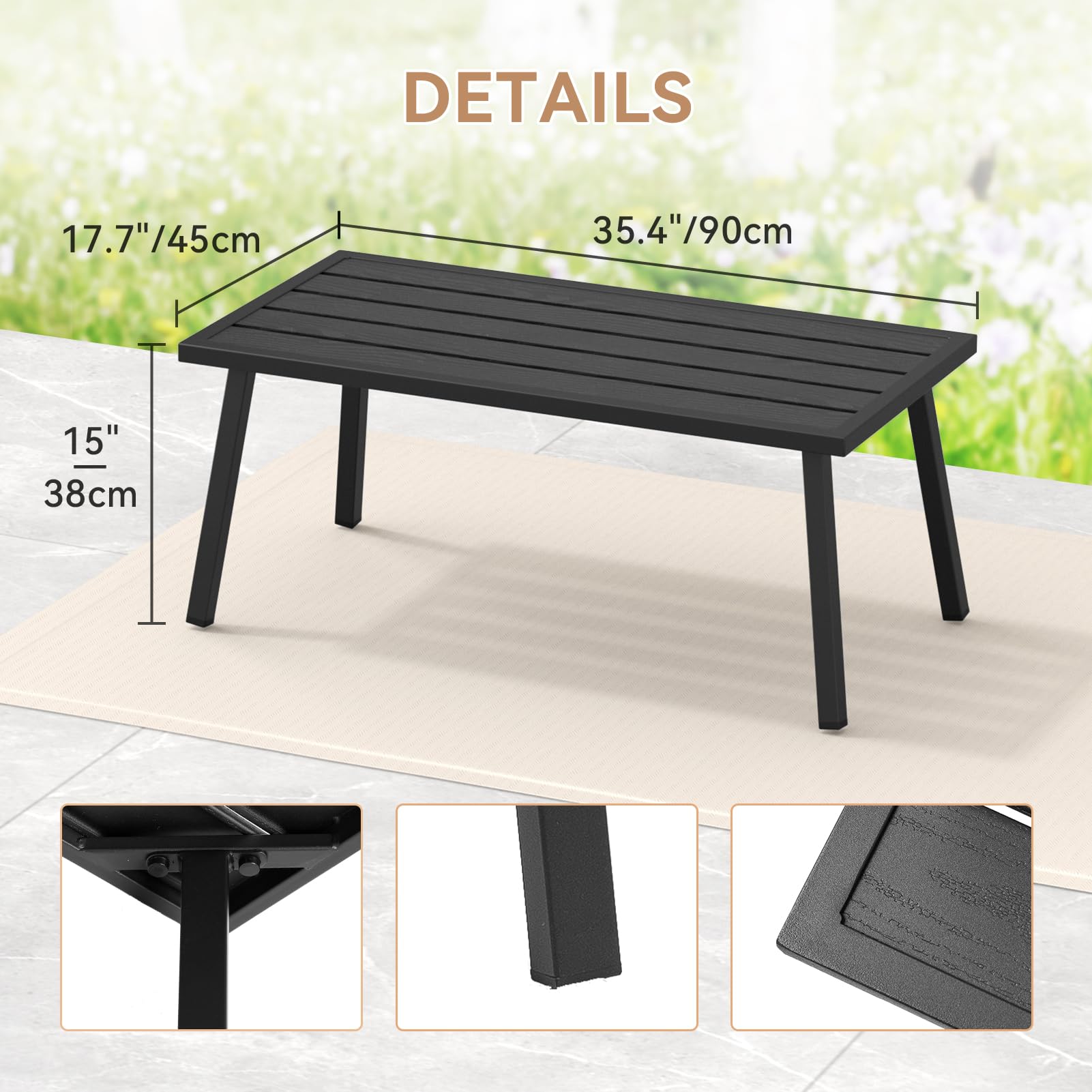 C-Hopetree table in use on patio with coffee cup demonstrating practical outdoor surface