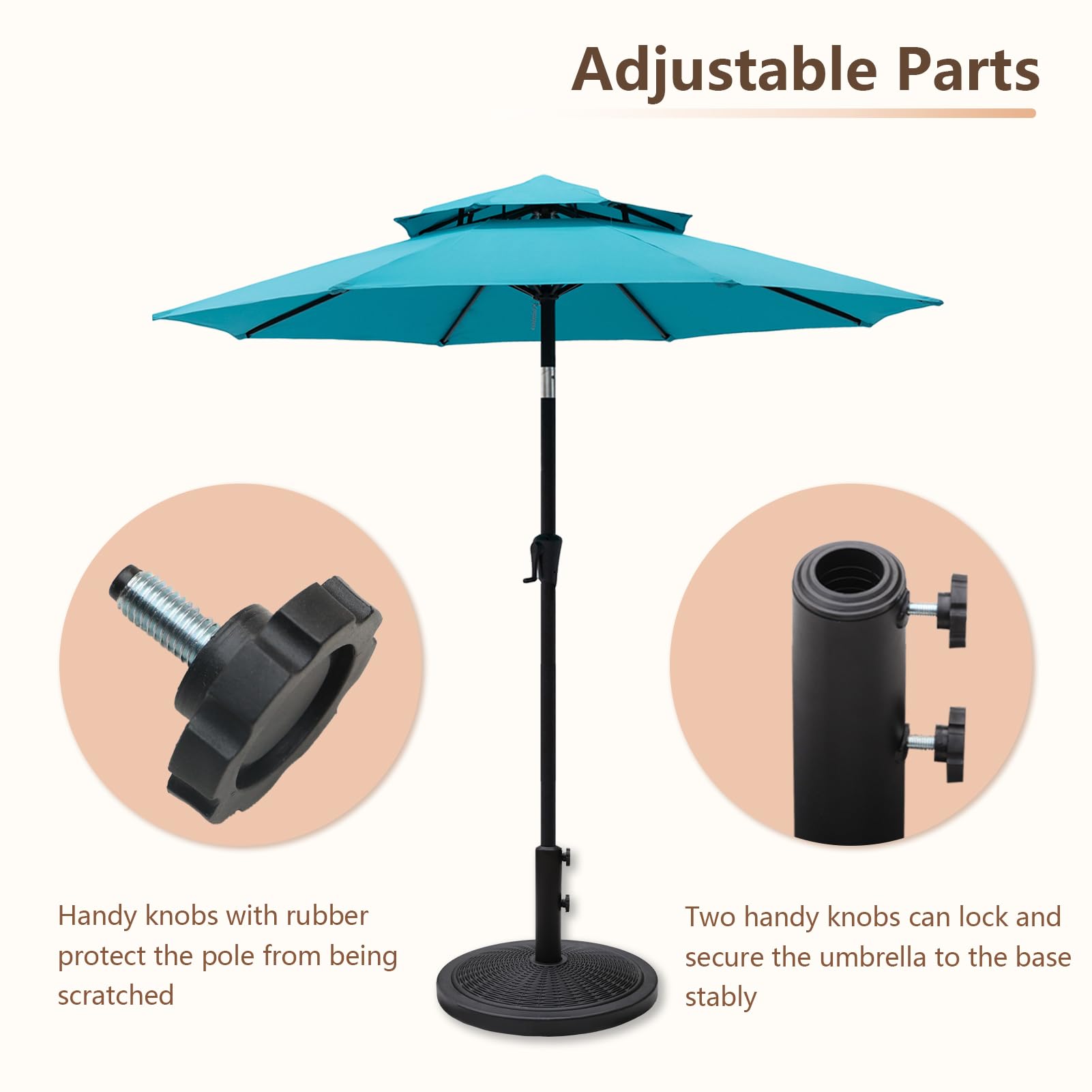 C-Hopetree base with umbrella through table illustrating practical use