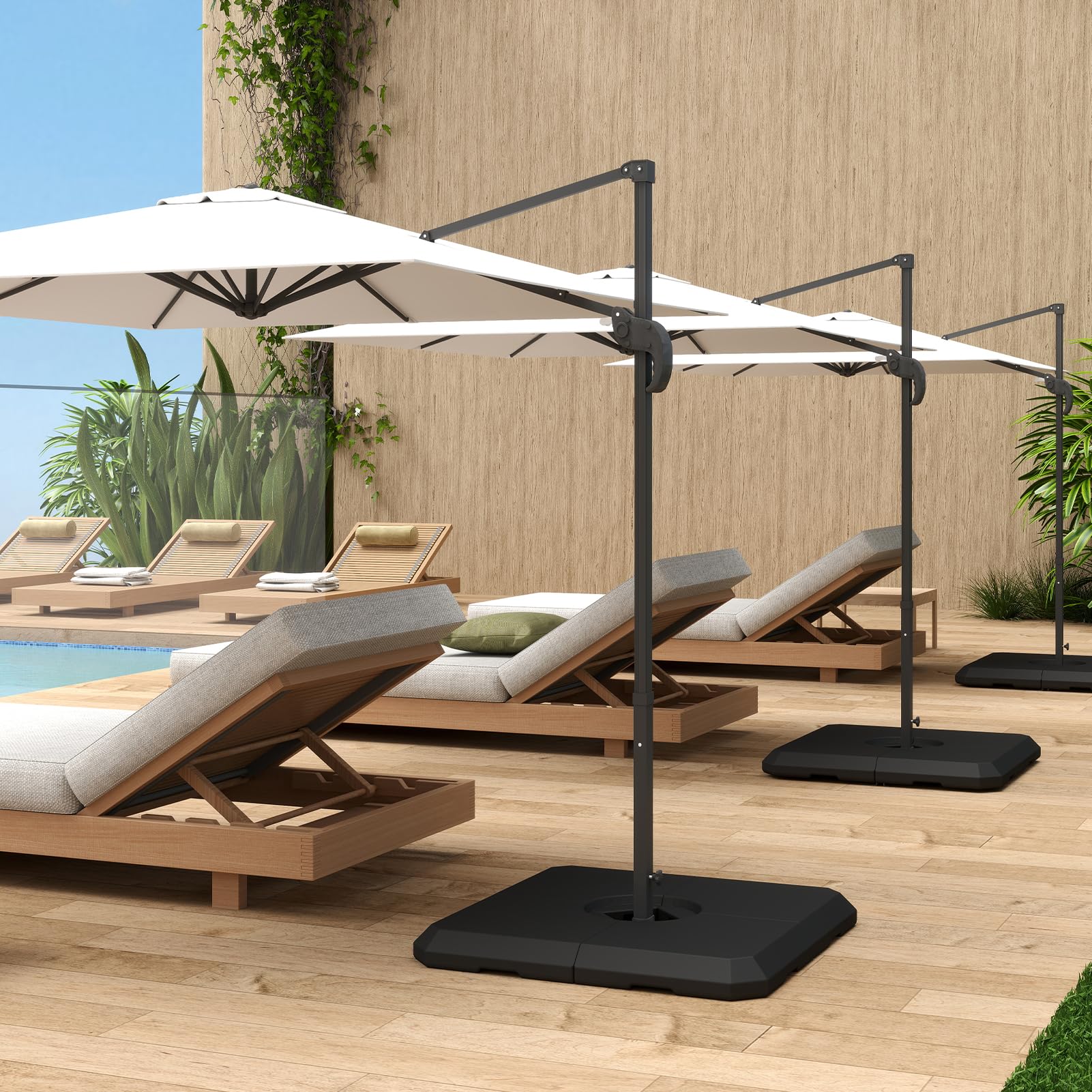 C-Hopetree base weights poolside illustrating stable umbrella shade for outdoor seating