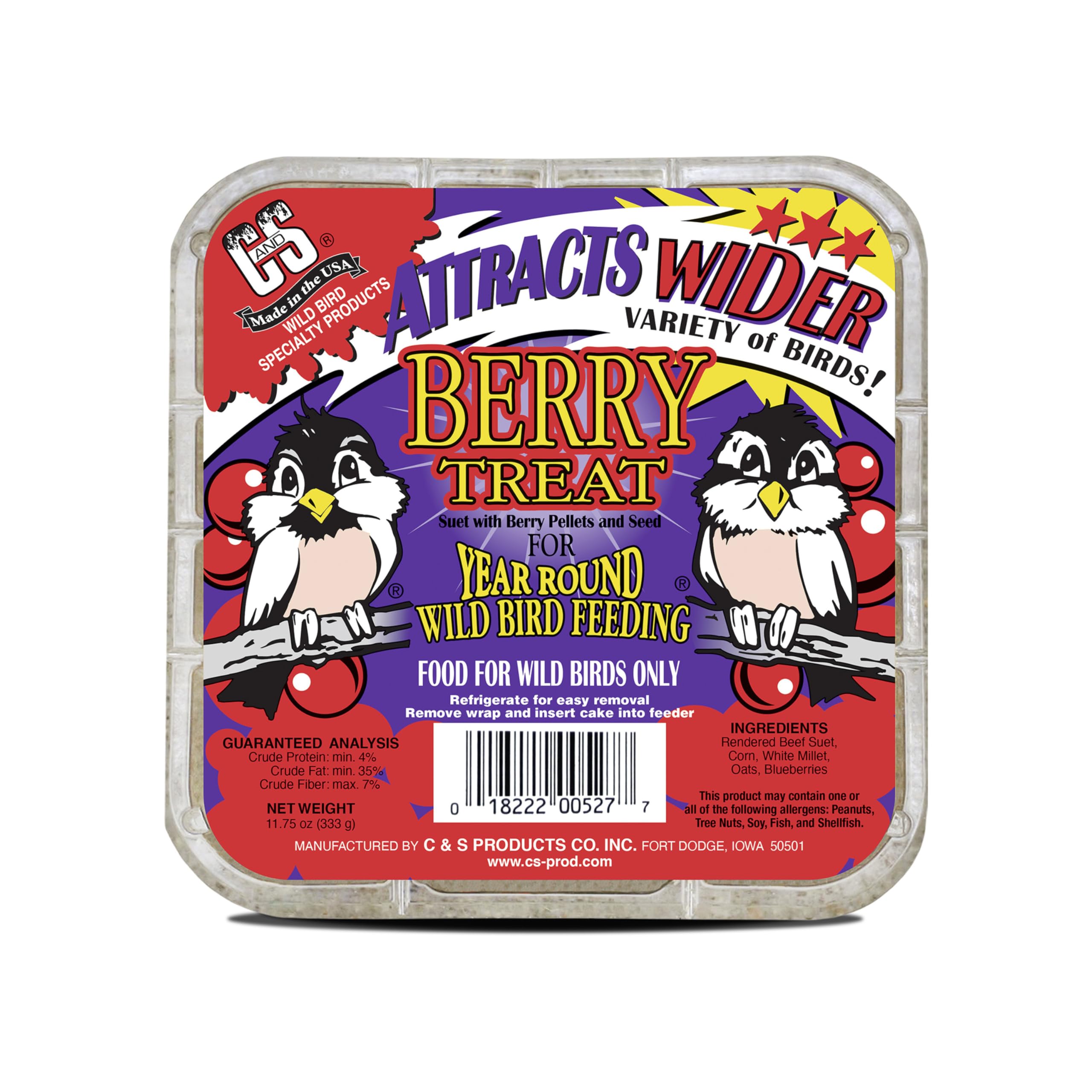 C&S front view of berry suet cake showing package and weight, attracts more birds