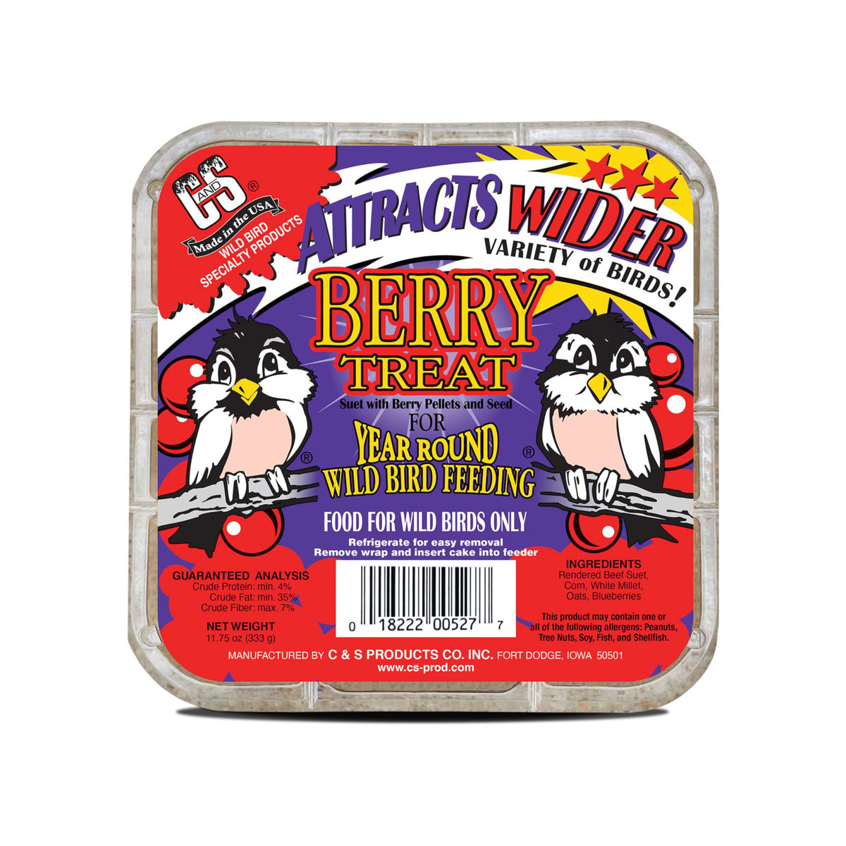 C&S front view of berry suet cake showing package and weight, attracts more birds